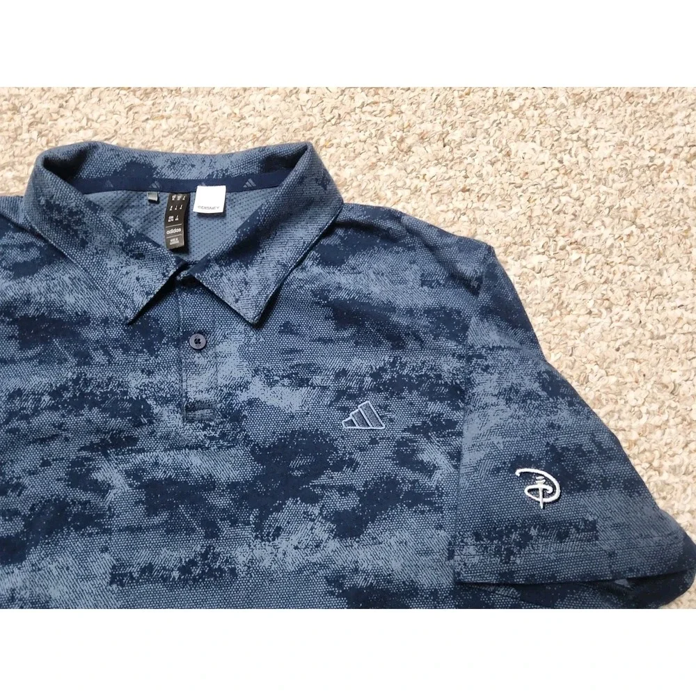 Adidas Disney Golf Polo Shirt Men's XL‎ Blue Ink Camo All Over Print Performance